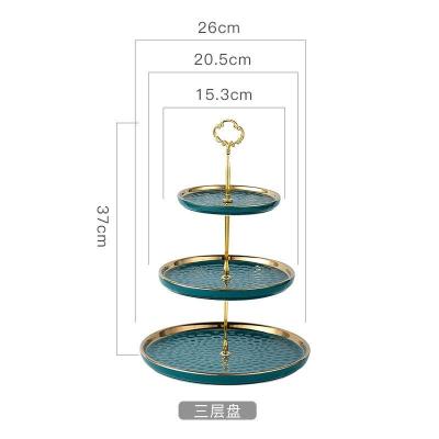 China Sustainable Fruit Dark Green Corrugated Three-Layer Double-Layer Afternoon Tea Drop Ship Ceramic Cake Dish for sale