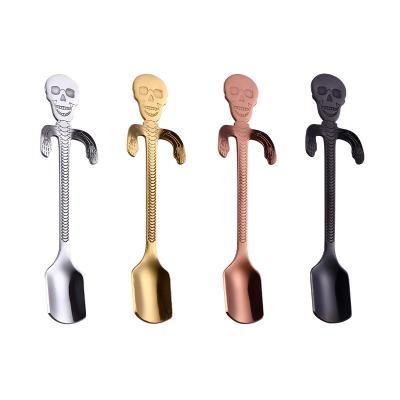 China Hot Selling Viable Stainless Steel Cup Hanging Spoon For Coffee Tea Ice Cream Salad Spoon Skeleton Bone Spoons Flatware for sale