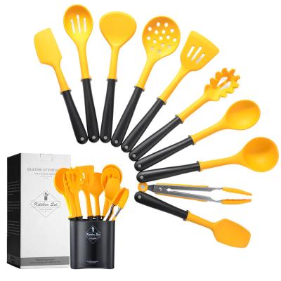 China Viable Kitchen Accessories Non-Stick Spatula Shovel Cookware with Storage Box Kitchen Tools 11pcs Silicone Cookware Set for sale