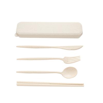 China Portable Wheat Straw Reusable Cutlery Viable Biodegradable Fork Knife Spoon Travel Set for sale