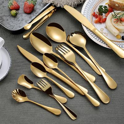 China Viable Luxury Bulk Luxury Spoon Fork Knife Serving Set Cutlery Stainless Steel Gold Flatware Serving Set for sale