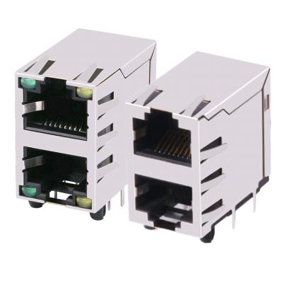 China HCJ21- 8P/8C Series Shielded 2x1 RJ45 Dual Port Stacked Ethernet Connectors HCJ21-802SK-L11 for sale