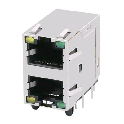 China 8P8C Shielded 2x1 RJ45 Dual Port Stacked Ethernet Connectors 615016245421 615016245421 for sale