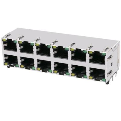 China HCJ26-804SK-L12 Without Magnetics With LED 8P8C Jack Stacked 2x6 RJ45 Modular Connectors HCJ26-804SK-L12 for sale