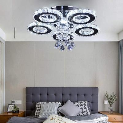 China Modern Flush Mount 5 Rings Stainless Steel Pendant Lamp Modern Chandelier Ligh for Dining Room Bedroom Living Silver Lamp for sale