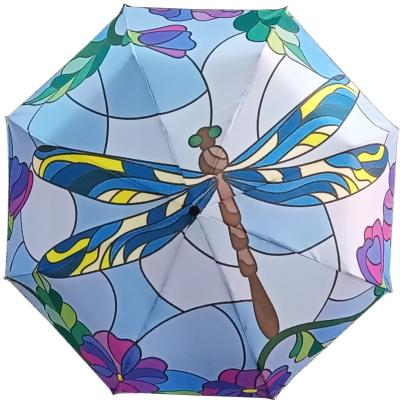 China DIY Custom Design Dragonfly Animal Pattern Three-folding Umbrella with Black Coating for sale