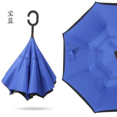 China 190T Ponegee Fabric Custom Double Layer C Shape Handle Inverted Umbrella with Logo Prints for sale