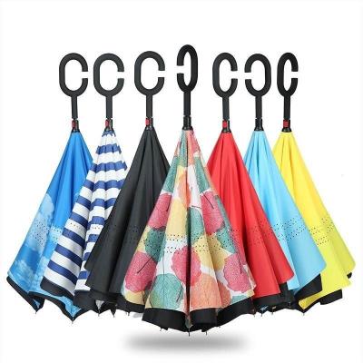 China Minimalist Design Customized Logo Innovative Inverted Double Layer Umbrella Windproof for sale