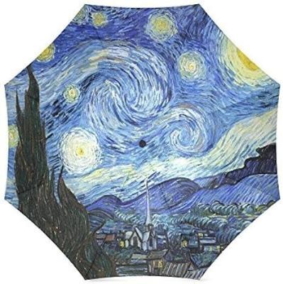 China 3 Fold Manual Open Pongee Panel Umbrella Oil Painting Museum Gift Umbrella Manual Close for sale