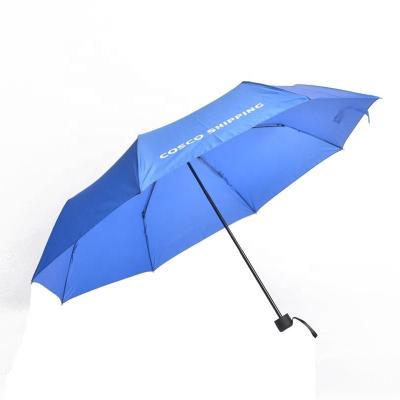 China Custom Logo Three-folding Umbrella Polyester Rain and Sun Folded Parasol for Travel Supply for sale