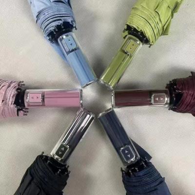 China Hot Sale Three Folding Automatic Mechanical Design Handle Umbrella UV Block Umbrella for sale