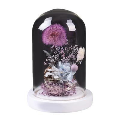 China Romantic Indor Decoration Christmas Gift Preserved Dandelion Flower Eternal Real Preserved Flower Rose Forever In Glass Dome for sale