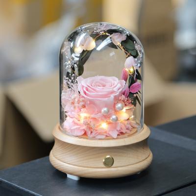 China Hot Selling Blue-tooth Rose Gift Glass Cover speaker new creative gifts birthday present valentine gifts real preserved decorative flowers for sale