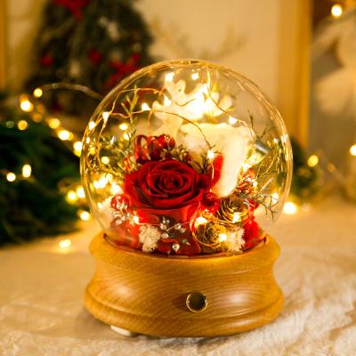 China Rose Gift Glass Cover Valentine's Day Gifts Real Blue-tooth Speaker Preserved Decorative Preserved Flowers for sale