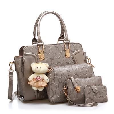 China Colorful shoulder bag pieces 4in1 lady like look fashlion handbag with pendant bear decoration for sale