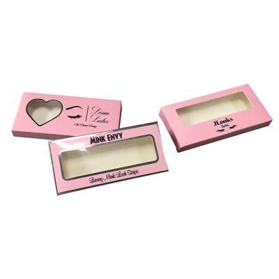 China Full Free Design Recyclable Strip Lick Package Case OEM LOGO Pink Color Paper Clear Eyelash Box Packing Custom Private Label for sale