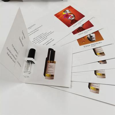 China Perfume Tester Cards 1ml Small Size Custom Logo Printed Perfume 2ml Card Perfume Sample Business Card 2ml Spray Bottle for sale