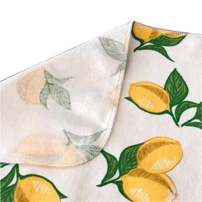 China Unpaper Sustainable Organic Cotton Flannel Towel Reusable Bamboo Fiber Kitchen Cleaning Cloth With Lemon Pattern for sale