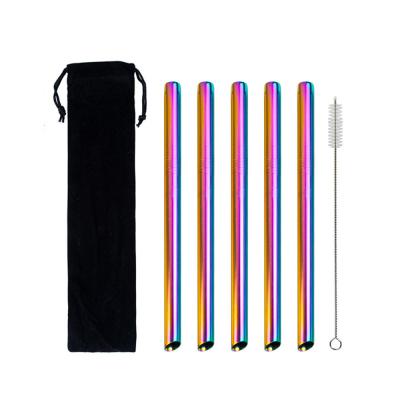 China Flexible Light Weight Stainless Steel Reusable Oblique Mouth Led Colorful Metal Straws Milk Tea Boba Smoothie Straws Set for sale