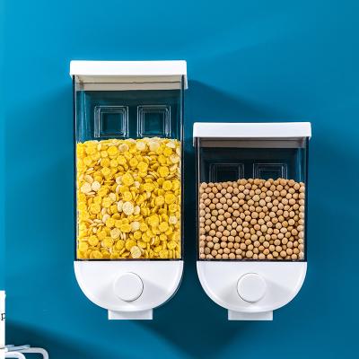 China Easy Dry Food Dispenser Container Freshness Preservation Kitchen Food Storage Box Wall Mounted Press Grain Dispenser for sale