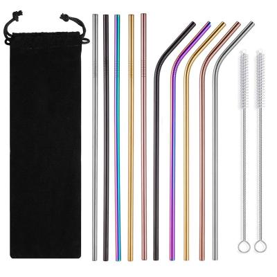 China Reusable Standard Size Stocked Drinking Straws 12pack 304 Colored Stainless Steel Straw Set With Cleaning Brush And Case for sale