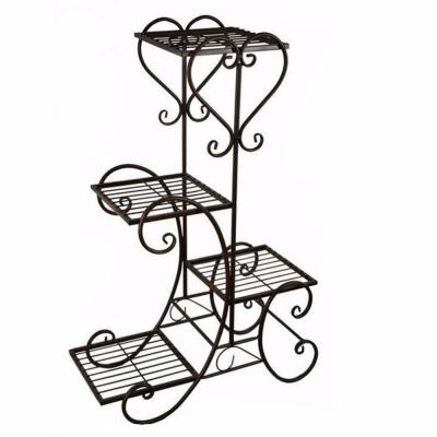 China Wholesale Sustainable Garden 4 Tiers Standing Black Powder Coated Iron Flower Stand Metal Flower Stand For Plant for sale