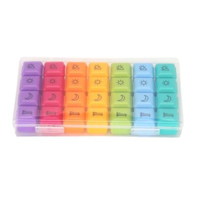 China Plastic Decorative Pill Box Organizer 4 Times Rainbow Pill Box Daily Weekly 28 Compartments for sale