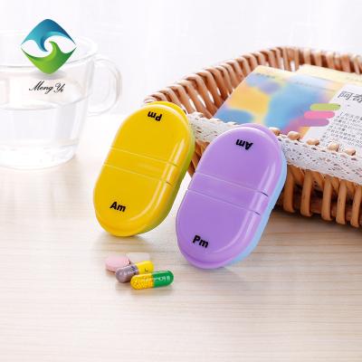 China Eco-Friendly Weekly Pill Organizer 2 Time One Day AM&PM 2 Compartment Container Case Medicine Tablet Storage Box Vitamin Pill Case for sale