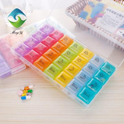 China Mini Pill Organizer Colorful Pill Box Eco-friendly Cute Colorful Plastic Pill Boxes 28 Weekly 7 Day Travel Pill Organizer for sale