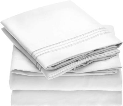 China Sustainable 100% Polyester Brushed Microfiber Three Lines Embroidery Bedding Sheet Set for sale