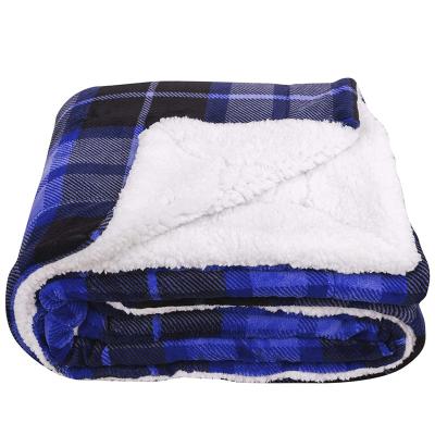 China Fire Retardant Blue White Double Sided Checkered Sherpa Fleece Throw Blanket Super Soft Sofa for sale