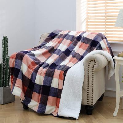 China Fire Retardant Polyester Textile Blanket 2 Ply Winter Home Custom Logo Buffalo Plaid Sherpa Throw Blanket for sale