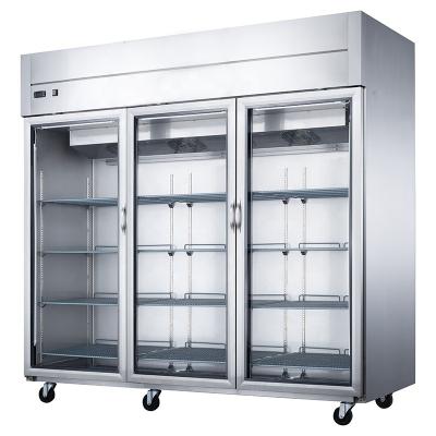 China New Single-Temperature Version 3 Door Vertical Upright Stainless Steel Display Refrigerator with Glass Doors for sale