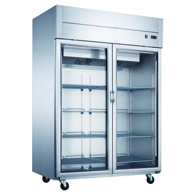 China Single-temperature stainless steel refrigerator fruit and vegetable upright refrigerator freezer with glass doors for sale