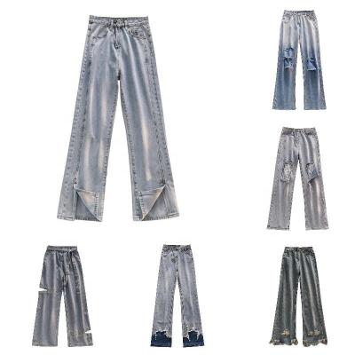 China New Customized Sustainable High Waist Perforated Plus Size Loose Jeans Womens Denim Womens for sale