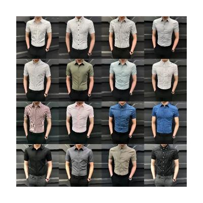 China Viable Wholesale Short Sleeve Stripe 100% Custom Mens Canvas Button Down Collar Shirts Man Hawaiian Shirt for sale