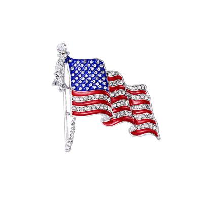 China Wholesale Custom New Style 2021 Decoration American Flag Pin Cloth Rhinestone Brooch Oil Drop Pin Flag Brooch for sale