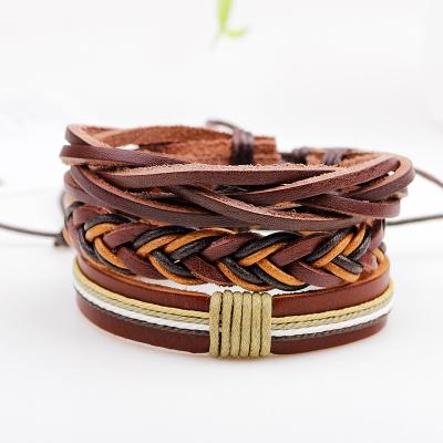 China Environmental friendly new fashion handwoven leather bracelet 3 pieces set leather bracelet bracelet set wholesale for sale