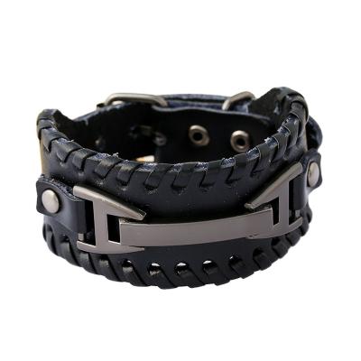 China Vintage Punk Leather Bracelet Hand & Woven Leather Bracelet Men's Wide Adjustable Leather Bracelet for sale