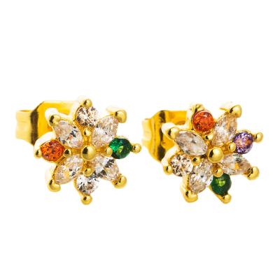 China Fashion Exquisite Flower Earrings Cubic Zirconia All-match Series All-match Series Copper Micro Inlaid Colorful Earrings for sale