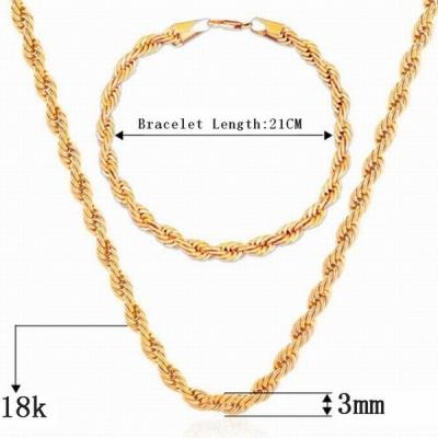 China New Hot Sale Environmental Friendly 3mm 18k Twisted Necklace Chain Bracelet Gold Plated Twist Rope Necklace Set for sale