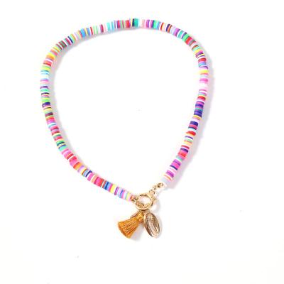 China Personality Bohemian Multicolor Tassel Choker Necklace BOHEMIA Shell Necklace Polymer Clay Pendant Necklace for sale