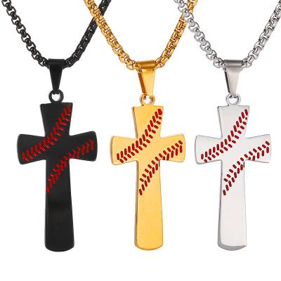 China Hot Selling Environmentally Friendly Baseball Verse Bible Titanium Necklace Cross Steel Necklace Inspirational Necklace for sale