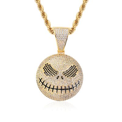 China Halloween Funny Face Necklace Environmentally Friendly Copper Inlaid Zirconium Face Necklace Hip Hop Happy Face Pendant Necklace for sale