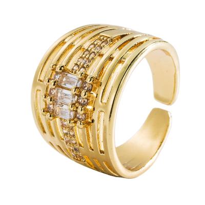 China TRENDY New Product Geometric Ring Micro-Inlaid Open Zircon Ring Fashion Trendy 18K Gold Plated Ring for sale