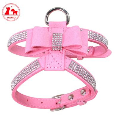 China Sustainable Bling Rhinestone Pet Puppy Harness Velvet and Leather Leash for Small Dog Puppy Cat for sale