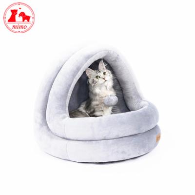 China Durable Dog Cat Bed Sofa House Comfortable Plush Fleece Black Pet Heating Bed Cat Bed House for Cats and Kittens for sale