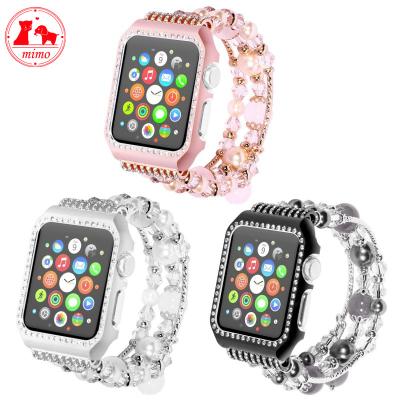 China Beautify Apple Watch Band With Case , Fashion Carmelian Strap With Bling Metal Frame for sale