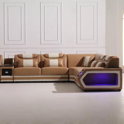 China America Adjustable Stylish Multi-functional Living Room Leather L-shape Smart Sofa Combination Corner LED (The Other) for sale