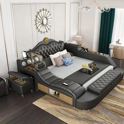 China 2021multifunctional Smart Massage Bed Queen Bed Leather Frame With Wireless Charger Massage Bedroom Furniture Se Te koop